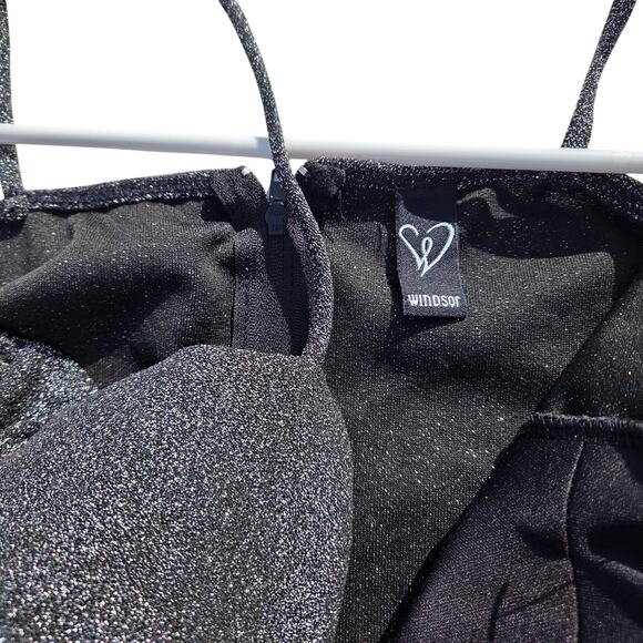 Windsor black & silver shiny cocktail above knee dress size M - Picture 9 of 11